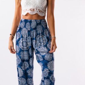 Lotus & Luna Crater Lake Harem Pants in Blue & White